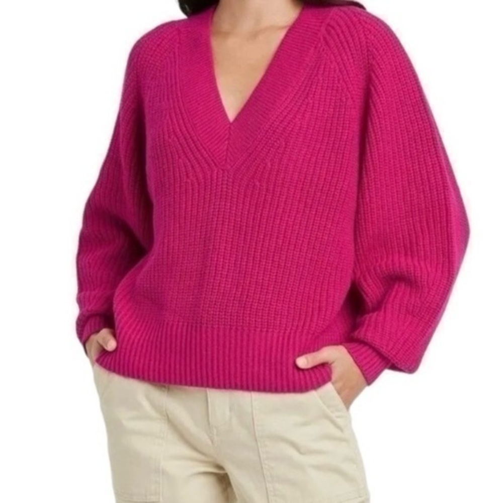 A New Day Pink V Neck Pullover Oversized Cotton Blend Sweater Women’s Size S
